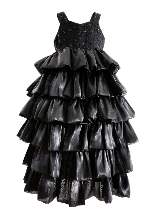 kids atelier tulleen Black Ruffle Tiered Gala Dress