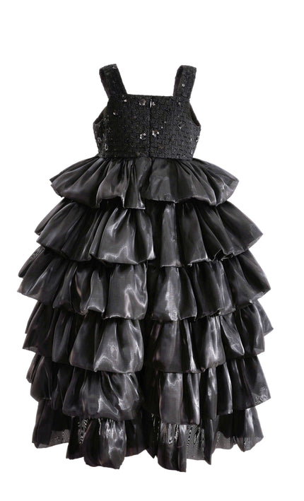 kids atelier tulleen Black Ruffle Tiered Gala Dress