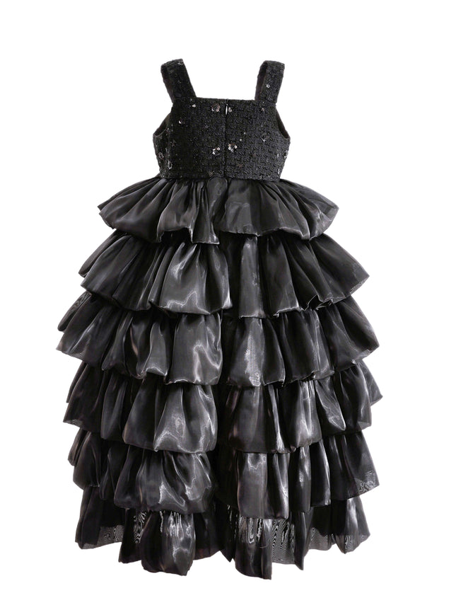 kids atelier tulleen Black Ruffle Tiered Gala Dress