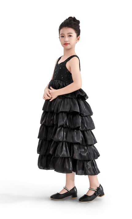 kids atelier tulleen Black Ruffle Tiered Gala Dress