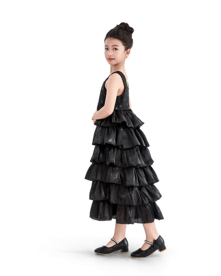 kids atelier tulleen Black Ruffle Tiered Gala Dress