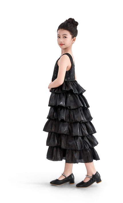 kids atelier tulleen Black Ruffle Tiered Gala Dress