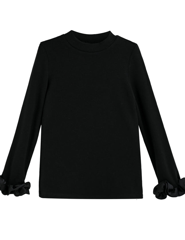 kids atelier tulleen black Top with Satin Ruffle Cuffs