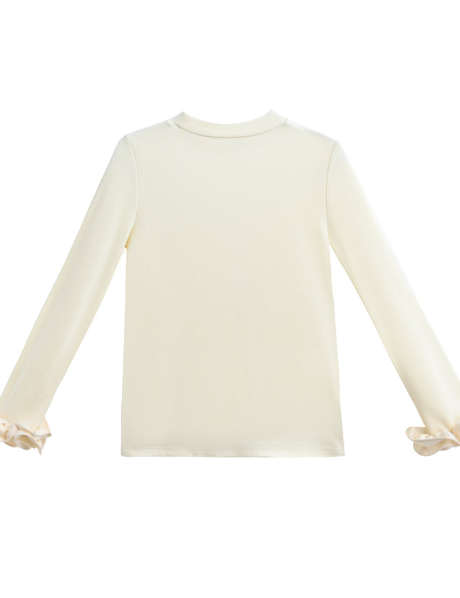 kids atelier tulleen Champagne Top with Satin Ruffle Cuffs