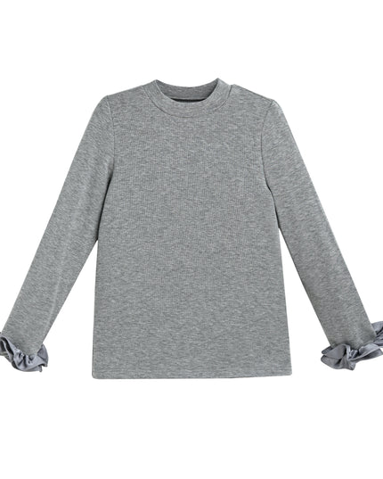 kids atelier tulleen Heather Gray Top with Satin Ruffle Cuffs