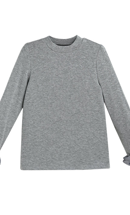 kids atelier tulleen Heather Gray Top with Satin Ruffle Cuffs