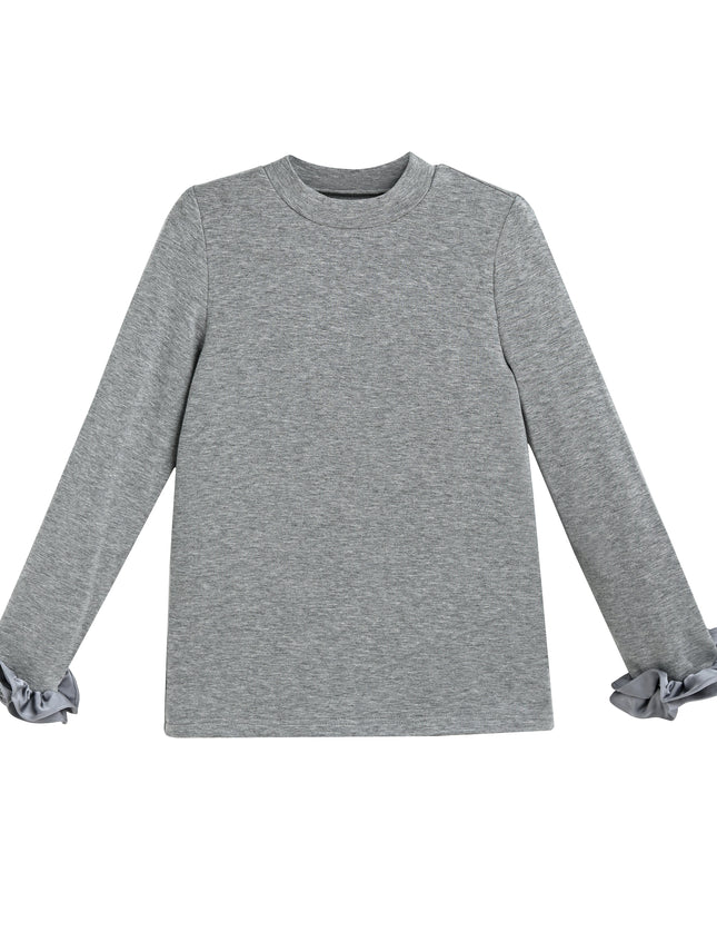 kids atelier tulleen Heather Gray Top with Satin Ruffle Cuffs