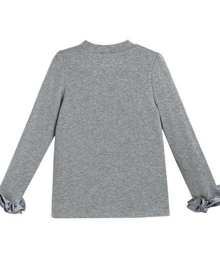 kids atelier tulleen Heather Gray Top with Satin Ruffle Cuffs