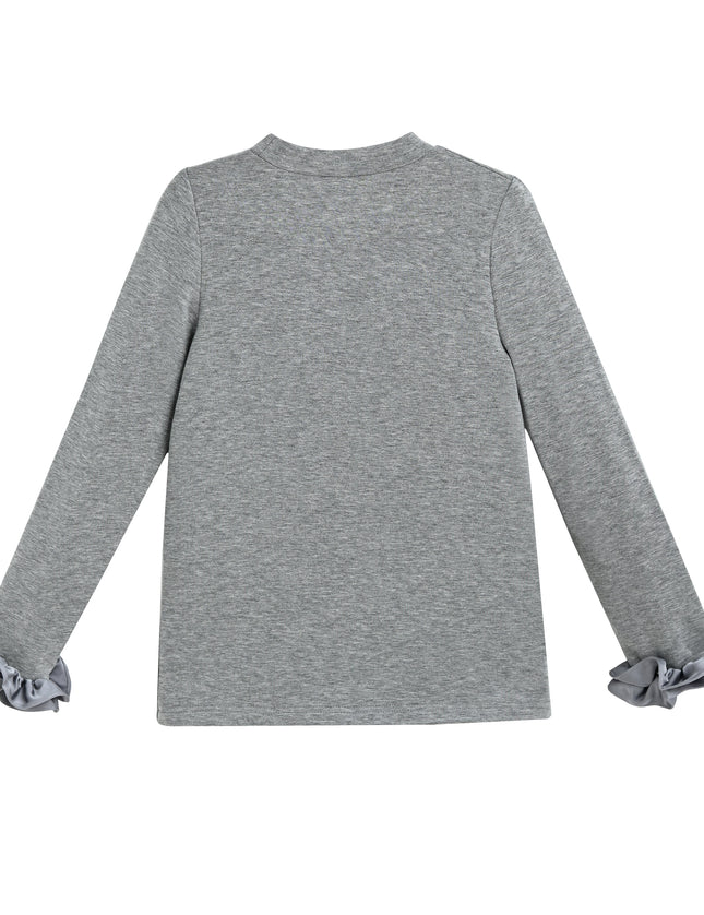 kids atelier tulleen Heather Gray Top with Satin Ruffle Cuffs