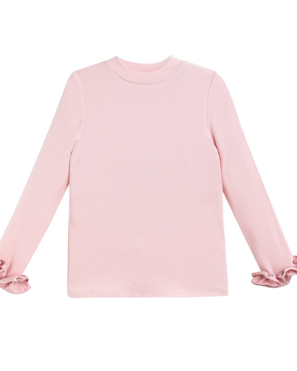 kids atelier tulleen Peach Top with Satin Ruffle Cuffs