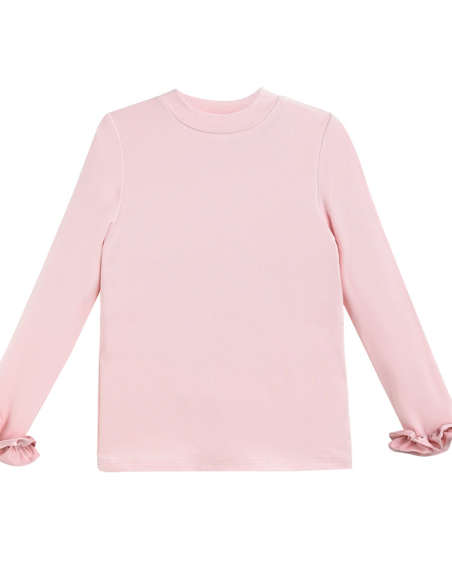 kids atelier tulleen Peach Top with Satin Ruffle Cuffs