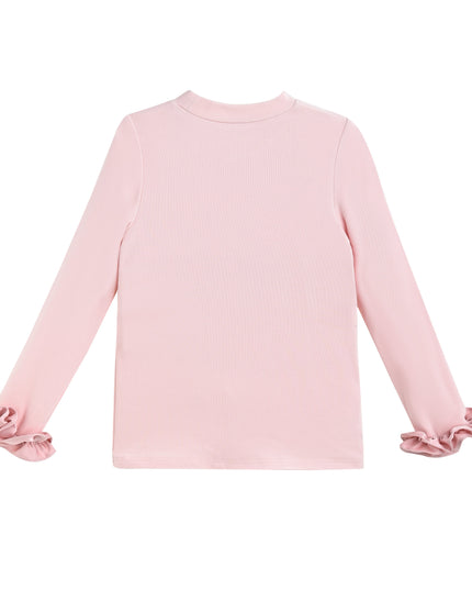 kids atelier tulleen Peach Top with Satin Ruffle Cuffs
