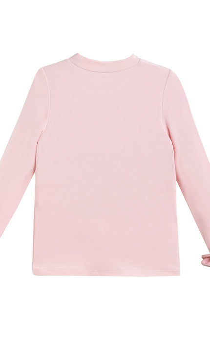 kids atelier tulleen Peach Top with Satin Ruffle Cuffs