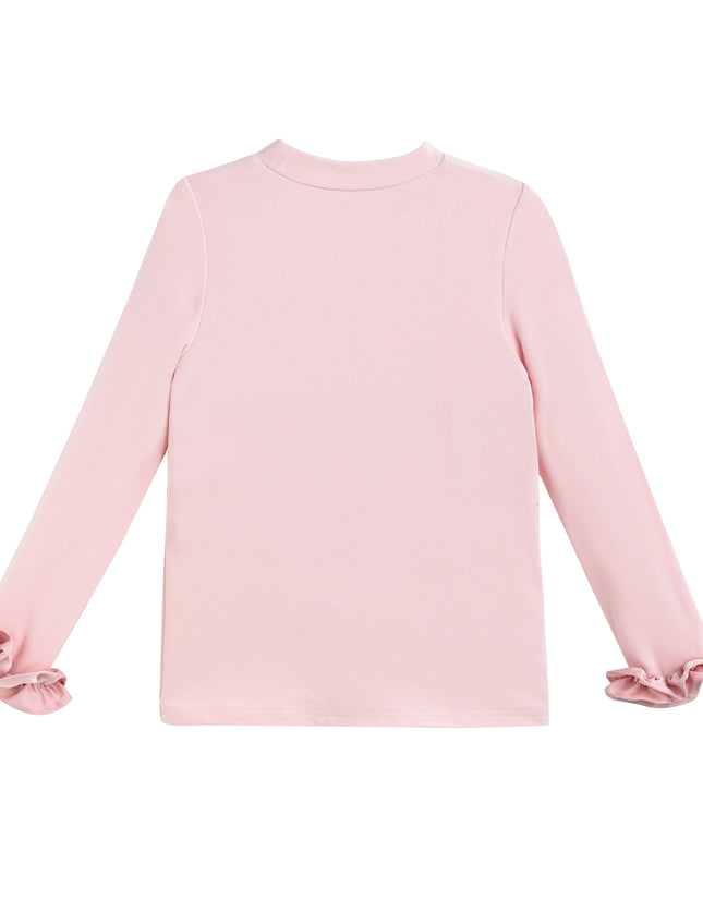 kids atelier tulleen Peach Top with Satin Ruffle Cuffs