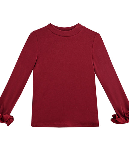 kids atelier tulleen Red Top with Satin Ruffle Cuffs