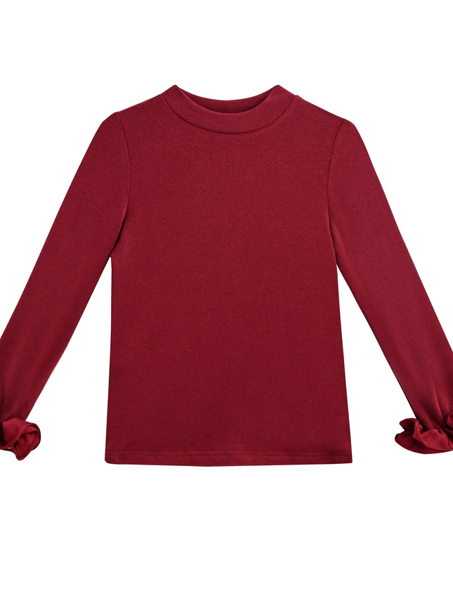 kids atelier tulleen Red Top with Satin Ruffle Cuffs