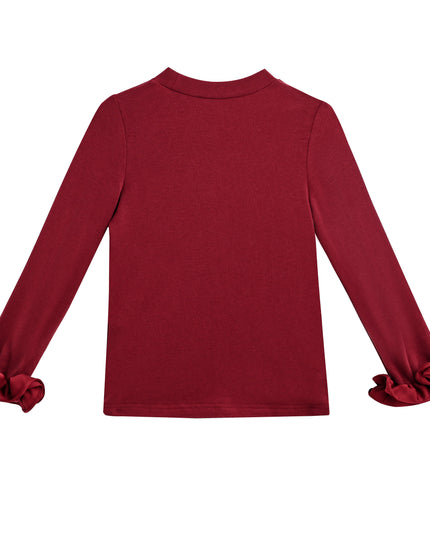 kids atelier tulleen Red Top with Satin Ruffle Cuffs
