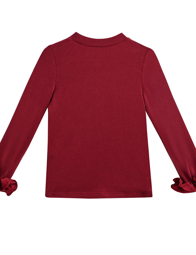 kids atelier tulleen Red Top with Satin Ruffle Cuffs
