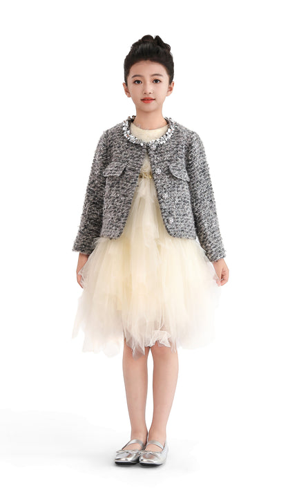 kids atelier tulleen Gray Bouclé Jewel-Collar Jacket