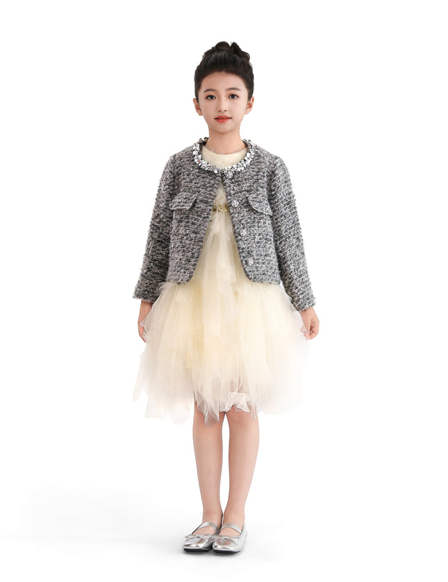 kids atelier tulleen Gray Bouclé Jewel-Collar Jacket