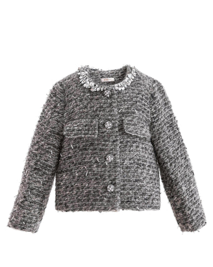 kids atelier tulleen Gray Bouclé Jewel-Collar Jacket