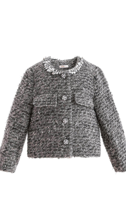 kids atelier tulleen Gray Bouclé Jewel-Collar Jacket