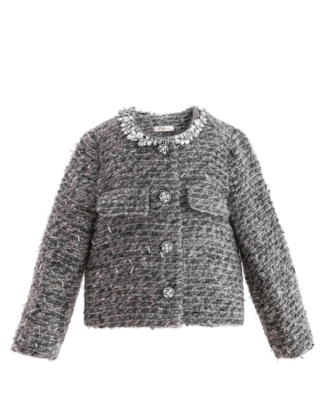 kids atelier tulleen Gray Bouclé Jewel-Collar Jacket