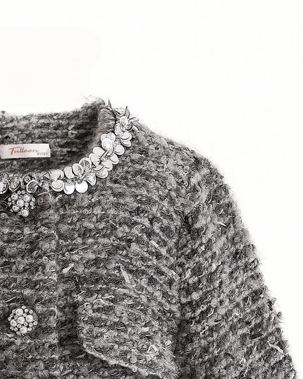 kids atelier tulleen Gray Bouclé Jewel-Collar Jacket