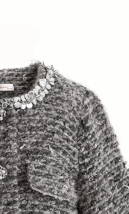 kids atelier tulleen Gray Bouclé Jewel-Collar Jacket