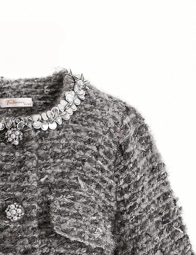 kids atelier tulleen Gray Bouclé Jewel-Collar Jacket