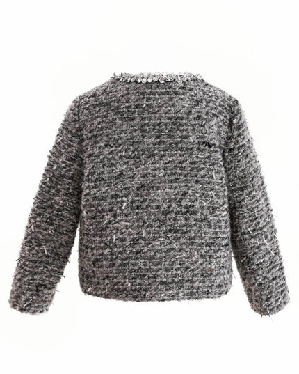 kids atelier tulleen Gray Bouclé Jewel-Collar Jacket