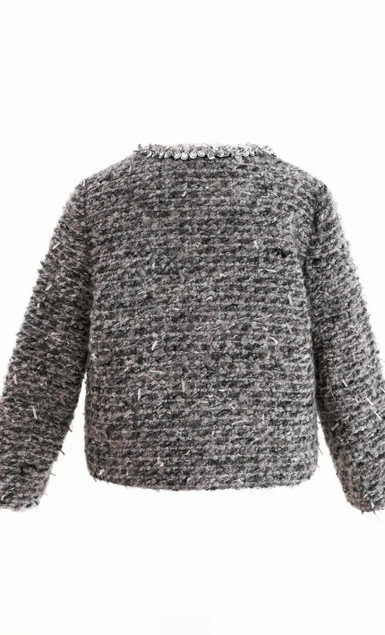 kids atelier tulleen Gray Bouclé Jewel-Collar Jacket