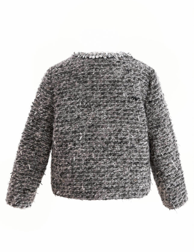 kids atelier tulleen Gray Bouclé Jewel-Collar Jacket