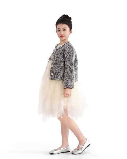 kids atelier tulleen Gray Bouclé Jewel-Collar Jacket