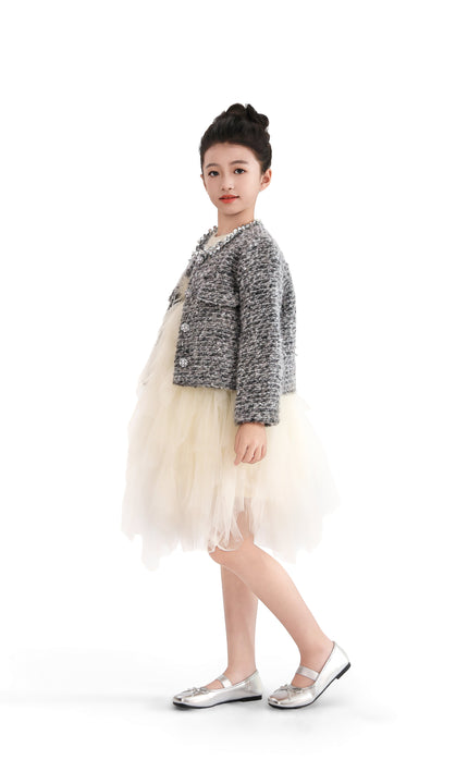 kids atelier tulleen Gray Bouclé Jewel-Collar Jacket