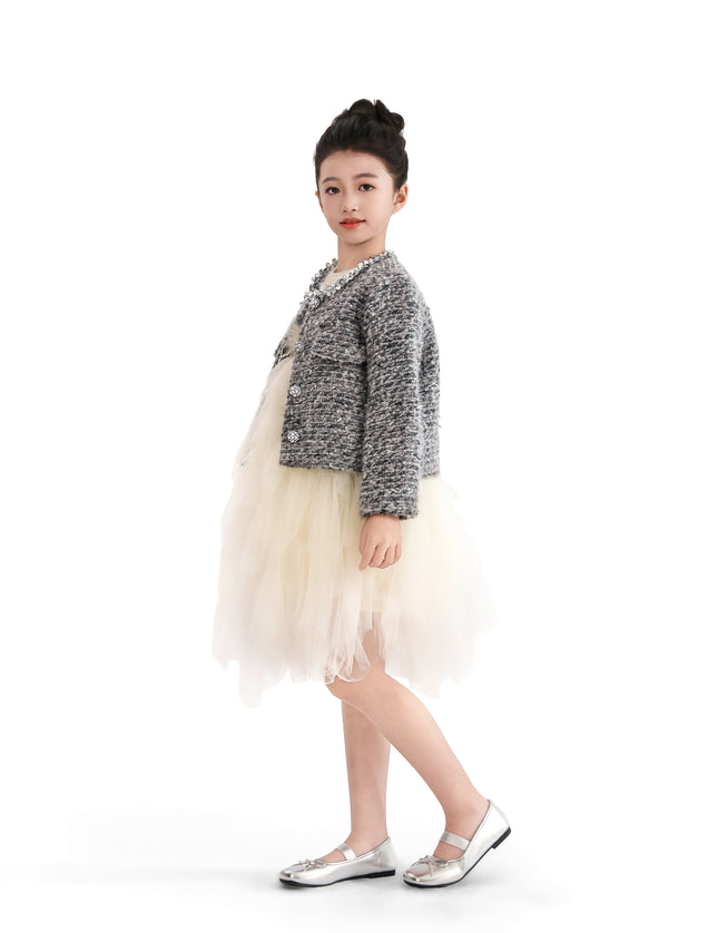 kids atelier tulleen Gray Bouclé Jewel-Collar Jacket