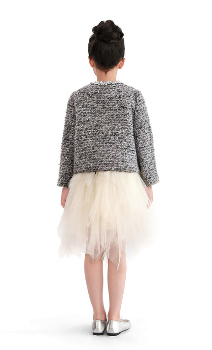 kids atelier tulleen Gray Bouclé Jewel-Collar Jacket