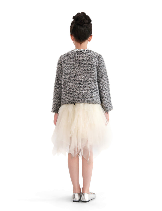 kids atelier tulleen Gray Bouclé Jewel-Collar Jacket