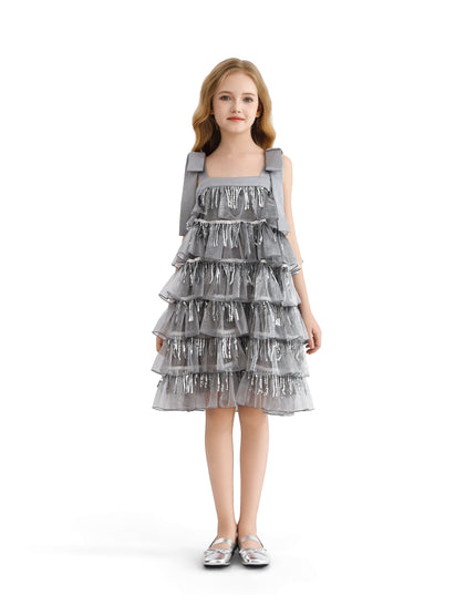 kids atelier tulleen Silver Tiered Ruffle Dress