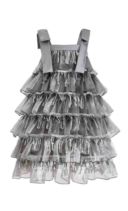 kids atelier tulleen Silver Tiered Ruffle Dress