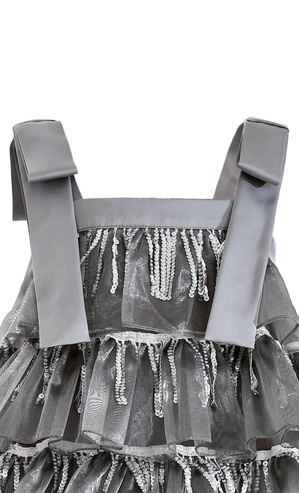 kids atelier tulleen Silver Tiered Ruffle Dress
