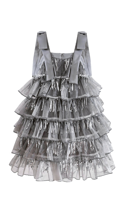 kids atelier tulleen Silver Tiered Ruffle Dress