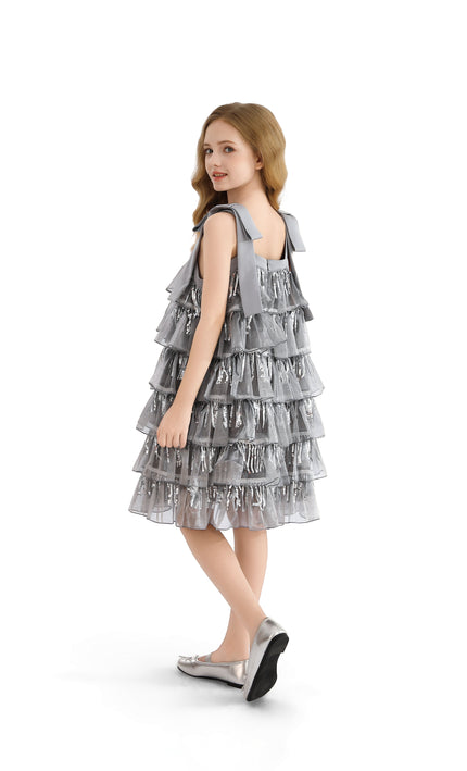 kids atelier tulleen Silver Tiered Ruffle Dress