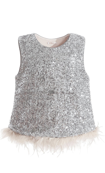 kids atelier tulleen Silver Sequin Feather-Trim Set
