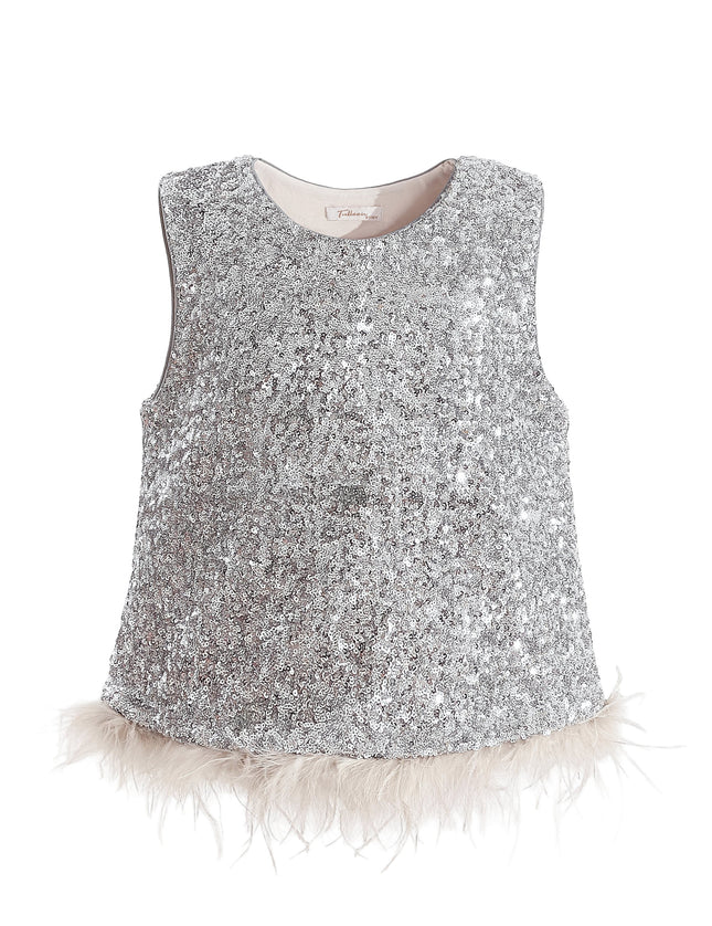 kids atelier tulleen Silver Sequin Feather-Trim Set