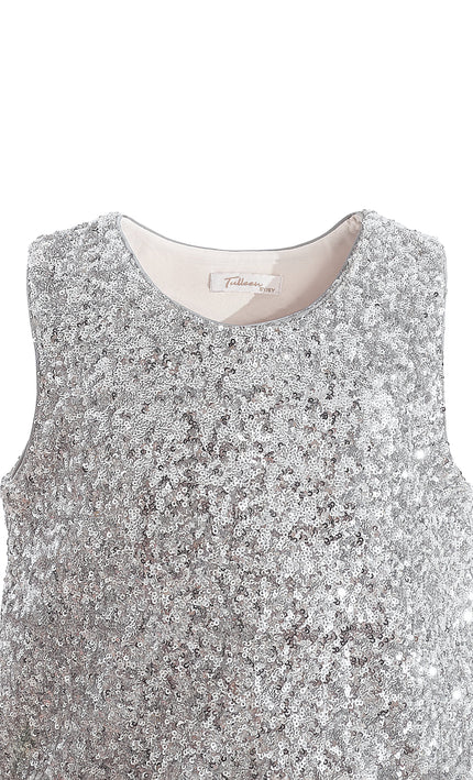 kids atelier tulleen Silver Sequin Feather-Trim Set