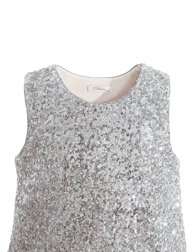 kids atelier tulleen Silver Sequin Feather-Trim Set