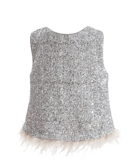 kids atelier tulleen Silver Sequin Feather-Trim Set