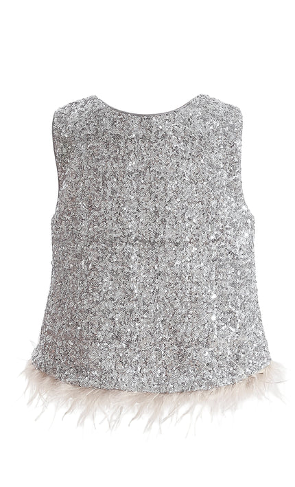 kids atelier tulleen Silver Sequin Feather-Trim Set
