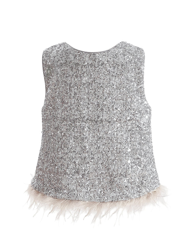 kids atelier tulleen Silver Sequin Feather-Trim Set